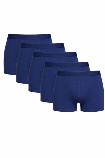 Erkek %95 Pamuklu Basic Düz Boxer 5'li Laci̇vert - 2XL