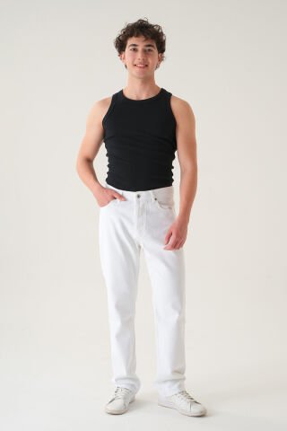 Normal Bel Baggy Jean | Bol Kesim Erkek Kot Pantolon Beyaz - 32
