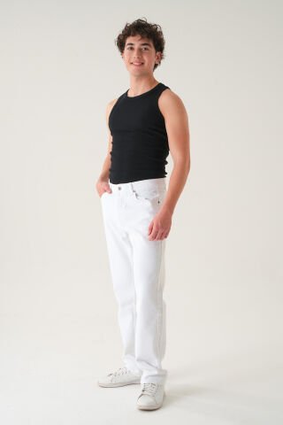 Normal Bel Baggy Jean | Bol Kesim Erkek Kot Pantolon Beyaz - 34