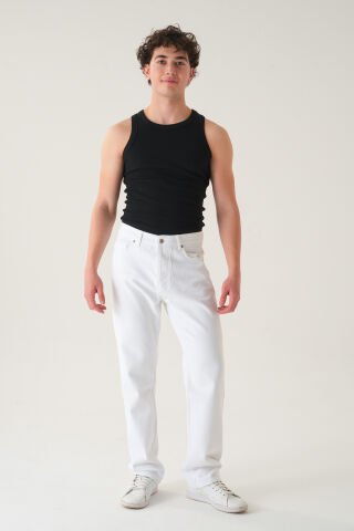 Normal Bel Baggy Jean | Bol Kesim Erkek Kot Pantolon Beyaz - 36