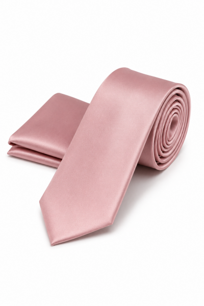 Unisex Saten İnce Kravat Tozpembe