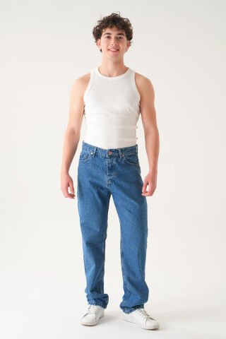Normal Bel Baggy Jean | Bol Kesim Erkek Kot Pantolon Laci̇vert - 34