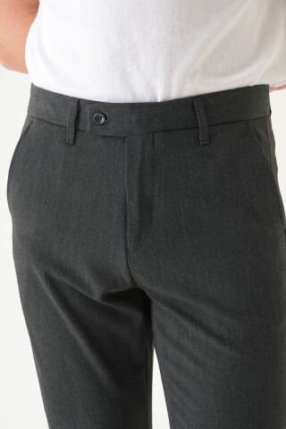 Likralı Kumaş | Slim Fit Erkek Pantolon Füme - 32