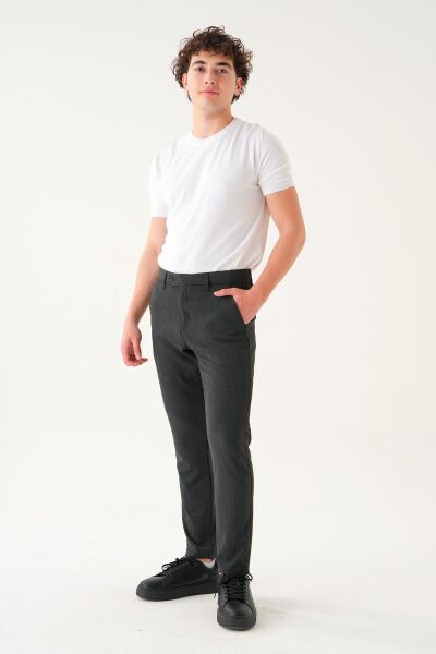Likralı Kumaş | Slim Fit Erkek Pantolon Füme - 38