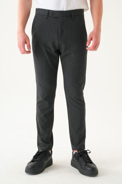 Likralı Kumaş | Slim Fit Erkek Pantolon Füme - 38