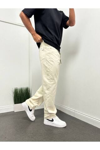 Erkek Krem Baggy Rahat Kalıp Pantolon Krem - 31