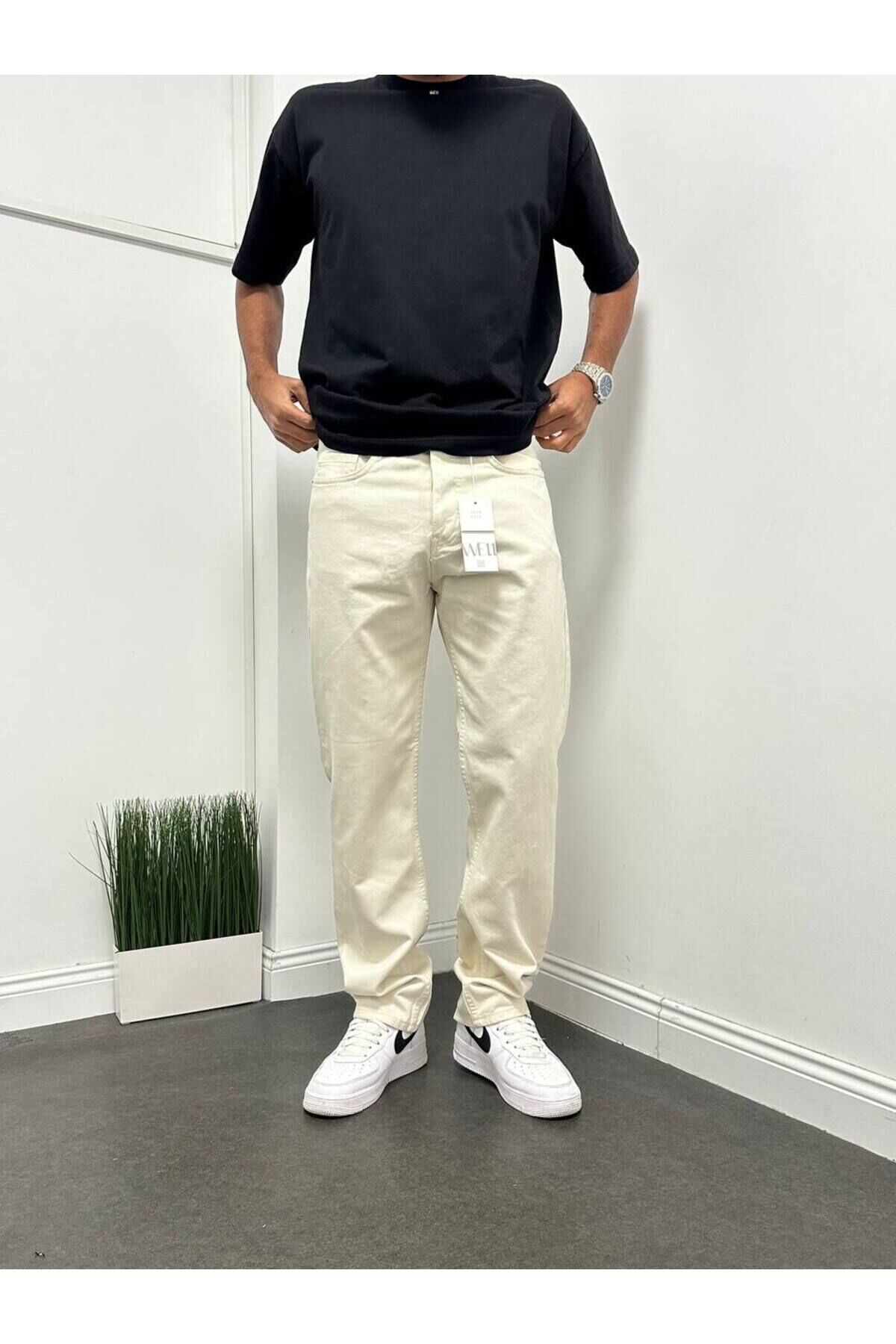 Erkek Krem Baggy Rahat Kalıp Pantolon Krem - 31