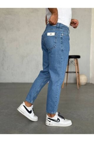 Erkek Boyfriend Yüksek Bel Bilek Boy Kot Pantolon Mavi - 33