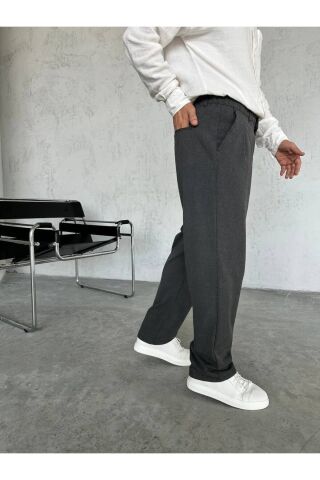 Erkek Baggy Geniş Rahat Pileli Beli Lastikli Kumaş pantolon Füme - L