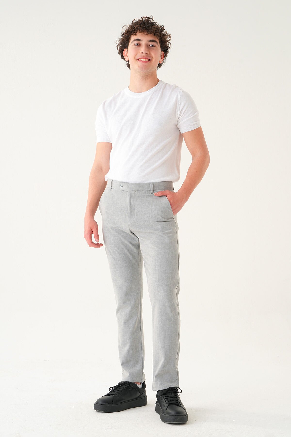 Likralı Kumaş | Slim Fit Erkek Pantolon Gri̇ - 32