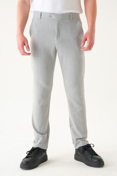 Likralı Kumaş | Slim Fit Erkek Pantolon Gri̇ - 36