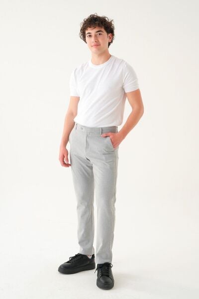 Likralı Kumaş | Slim Fit Erkek Pantolon Gri̇ - 36