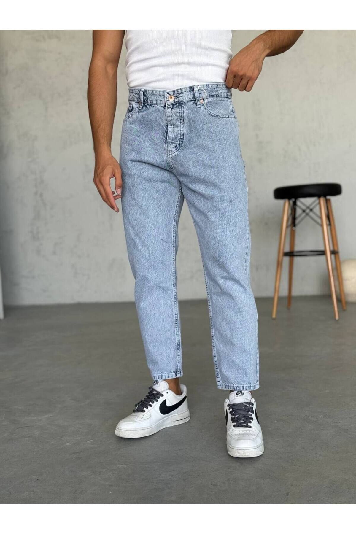 Erkek Boyfriend Yüksek Bel Bilek Boy Kot Pantolon Buz Mavisi - 31