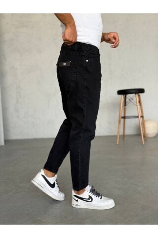 Erkek Boyfriend Yüksek Bel Bilek Boy Kot Pantolon Eskitme Siyah - 33