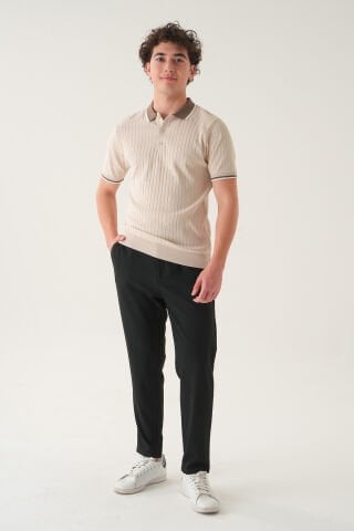 Lastikli Bel Düz Kumaş | Slimfit Erkek Pantolon