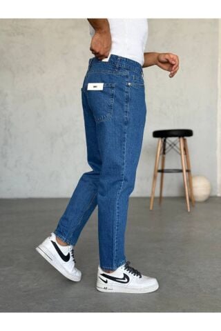Erkek Boyfriend Yüksek Bel Bilek Boy Kot Pantolon Koyu Mavi - 33