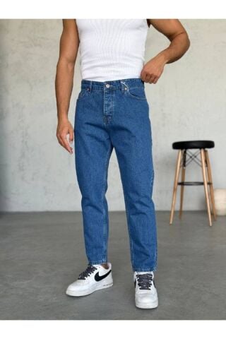 Erkek Boyfriend Yüksek Bel Bilek Boy Kot Pantolon Koyu Mavi - 33