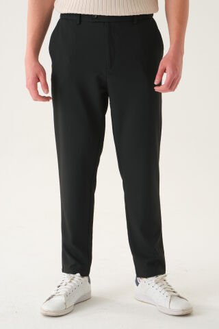 Lastikli Bel Düz Kumaş | Slimfit Erkek Pantolon Si̇yah - S