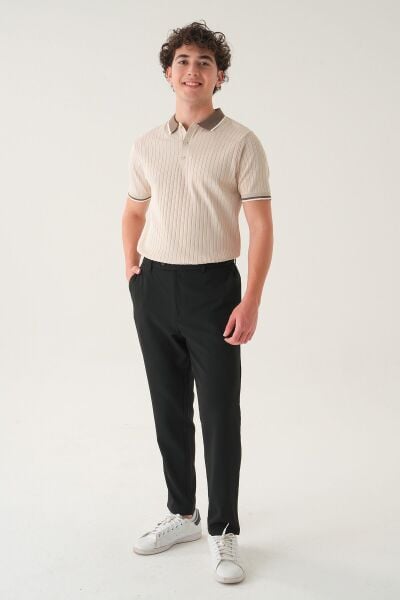 Lastikli Bel Düz Kumaş | Slimfit Erkek Pantolon Si̇yah - XL
