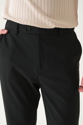 Lastikli Bel Düz Kumaş | Slimfit Erkek Pantolon Si̇yah - XL
