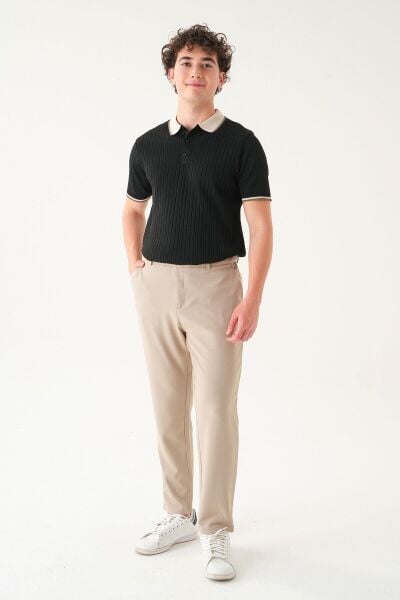 Lastikli Bel Düz Kumaş | Slimfit Erkek Pantolon Krem - XL