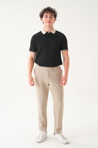 Lastikli Bel Düz Kumaş | Slimfit Erkek Pantolon Krem - XL