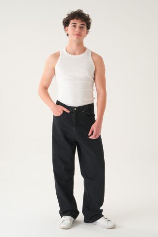 Normal Bel Baggy Skater Jean | Ekstra Bol Kesim Erkek Kot Pantolon Si̇yah - L