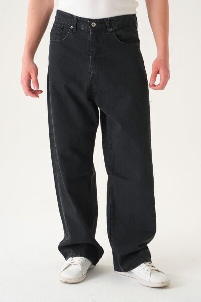 Normal Bel Baggy Skater Jean | Ekstra Bol Kesim Erkek Kot Pantolon Si̇yah - XL