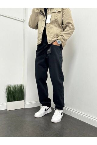 Erkek Baggy Geniş Kalıp Uzun Geniş Yüksek Bel Kot Pantolon Eskitme Siyah - 33