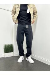Erkek Baggy Geniş Kalıp Uzun Geniş Yüksek Bel Kot Pantolon Eskitme Siyah - 33
