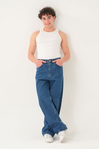 Normal Bel Baggy Skater Jean | Ekstra Bol Kesim Erkek Kot Pantolon Laci̇vert - M