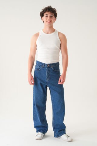 Normal Bel Baggy Skater Jean | Ekstra Bol Kesim Erkek Kot Pantolon Laci̇vert - L