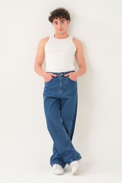 Normal Bel Baggy Skater Jean | Ekstra Bol Kesim Erkek Kot Pantolon Laci̇vert - XL