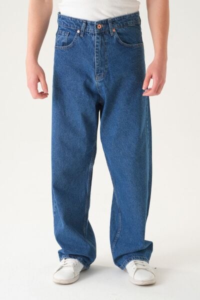 Normal Bel Baggy Skater Jean | Ekstra Bol Kesim Erkek Kot Pantolon Laci̇vert - XL