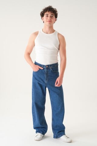 Normal Bel Baggy Skater Jean | Ekstra Bol Kesim Erkek Kot Pantolon Laci̇vert - XL