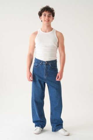 Normal Bel Baggy Skater Jean | Ekstra Bol Kesim Erkek Kot Pantolon Laci̇vert - XL