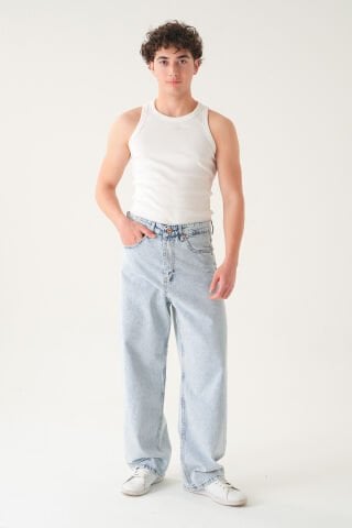 Normal Bel Baggy Skater Jean | Ekstra Bol Kesim Erkek Kot Pantolon Mavi - M