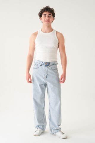 Normal Bel Baggy Skater Jean | Ekstra Bol Kesim Erkek Kot Pantolon Mavi - L