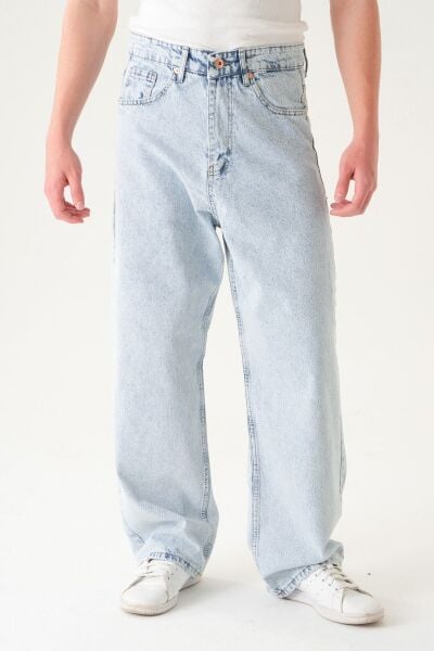 Normal Bel Baggy Skater Jean | Ekstra Bol Kesim Erkek Kot Pantolon Mavi - XL