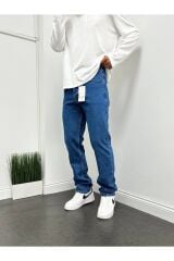 Erkek Baggy Geniş Kalıp Uzun Geniş Yüksek Bel Kot Pantolon Lacivert - 34