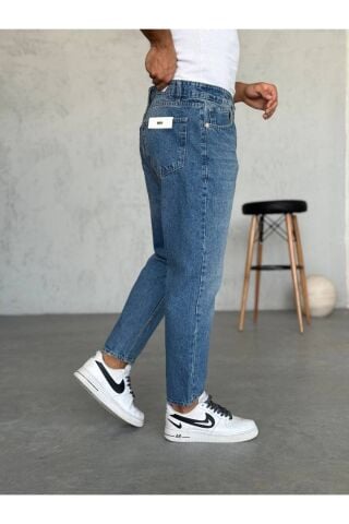 Erkek Boyfriend Yüksek Bel Rahat Kalıp Bilek Boy Pantolon Lacivert - 30