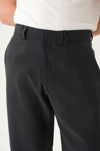Lastikli  Bel Gizli Düğme Kumaş | Baggy Erkek Pantolon Si̇yah - L