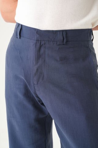 Lastikli  Bel Gizli Düğme Kumaş | Baggy Erkek Pantolon Laci̇vert - S