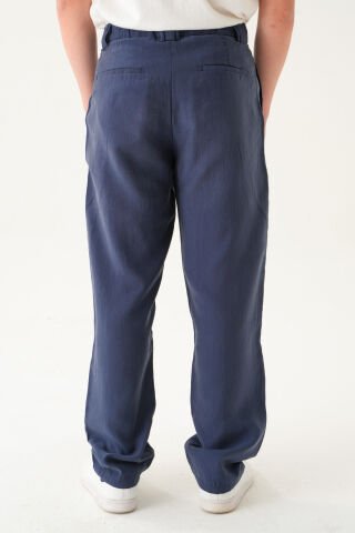 Lastikli  Bel Gizli Düğme Kumaş | Baggy Erkek Pantolon Laci̇vert - XL