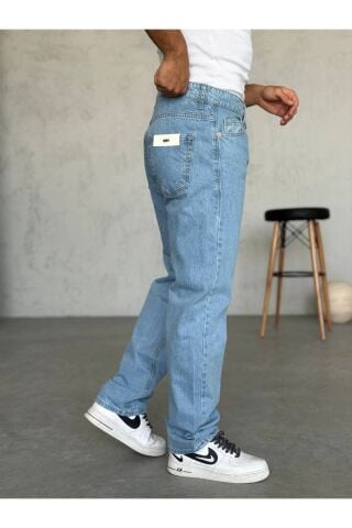 Erkek Baggy Geniş Kalıp Uzun Geniş Yüksek Bel Kot Pantolon Buz Mavi - 30