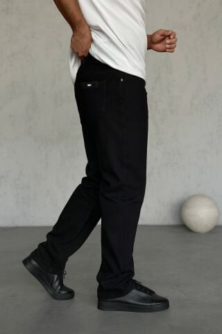 Erkek Baggy Geniş Kalıp Uzun Geniş Yüksek Bel Kot Pantolon Siyah - 29