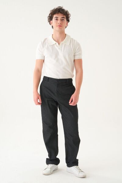 Lastikli  Bel Kendinden Desenli Kumaş | Baggy Erkek Pantolon Si̇yah - XL