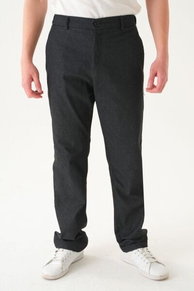 Lastikli  Bel Kendinden Desenli Kumaş | Baggy Erkek Pantolon Si̇yah - XL