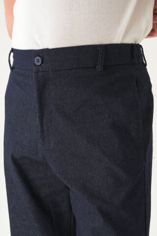 Lastikli  Bel Kendinden Desenli Kumaş | Baggy Erkek Pantolon Laci̇vert - M