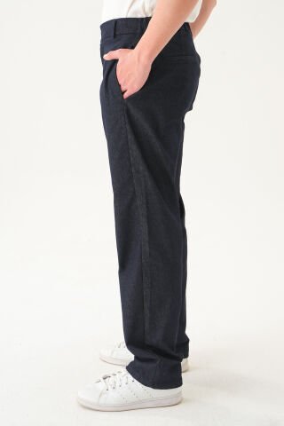 Lastikli  Bel Kendinden Desenli Kumaş | Baggy Erkek Pantolon Laci̇vert - XL
